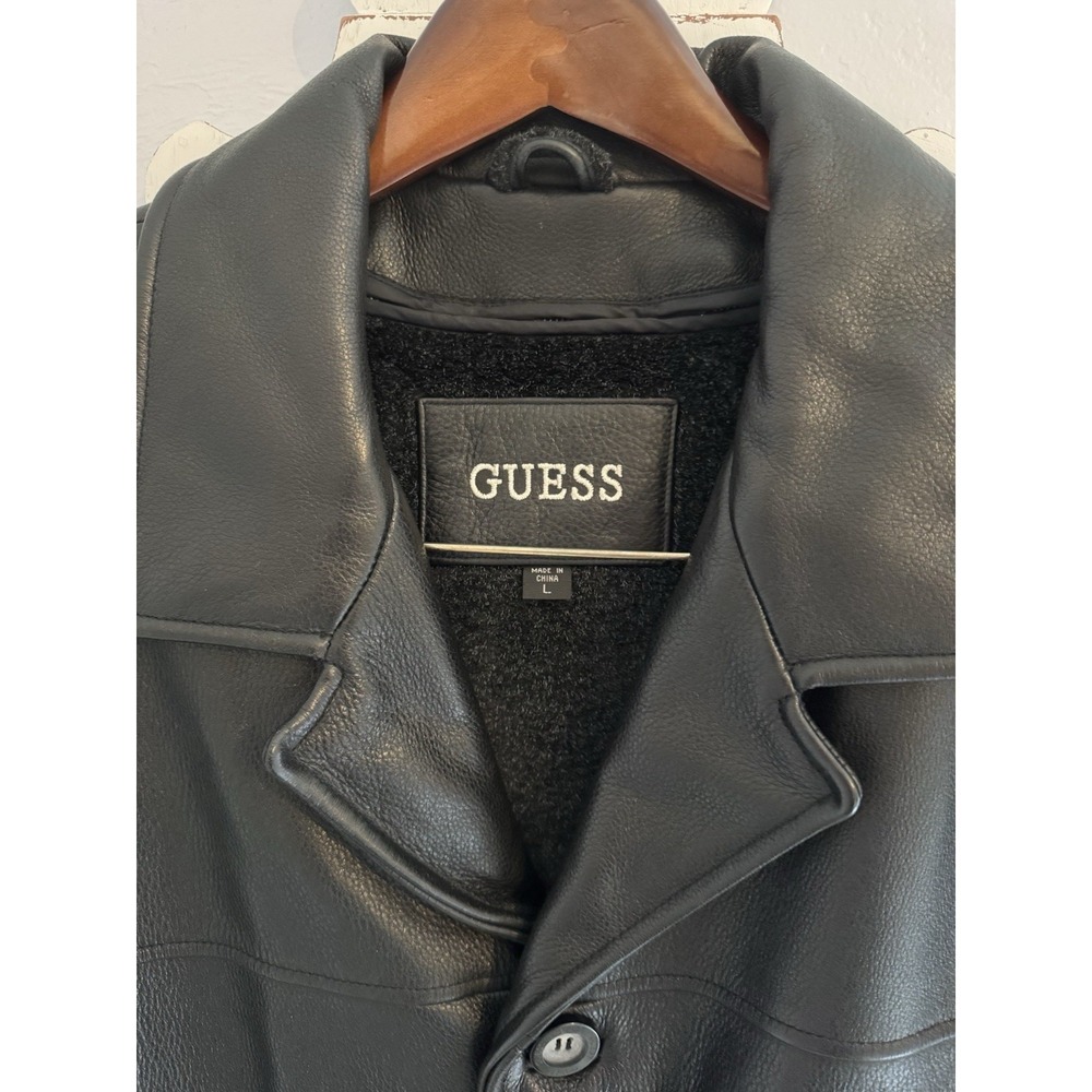Guess Men's Pebble Grain Heavyweight Leather Zip Out Liner Jacket Black Large - Picture 3 of 16
